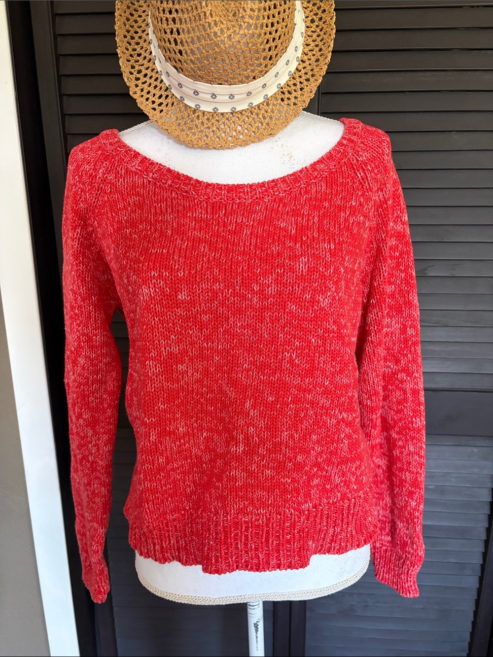 American Eagle Outfitters Red Off-Shoulder Knit Sweater